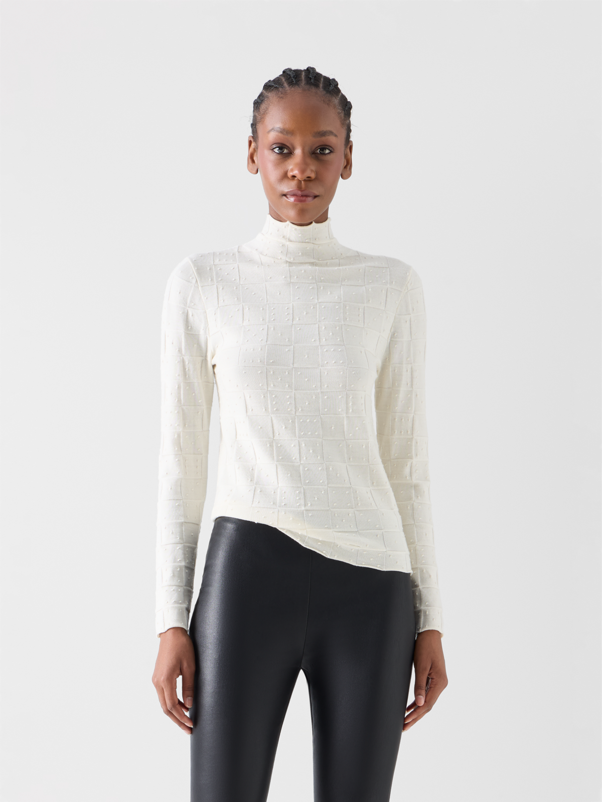 Designer Taillierter Wollpullover mit 3D Dice Strick - Ecru 