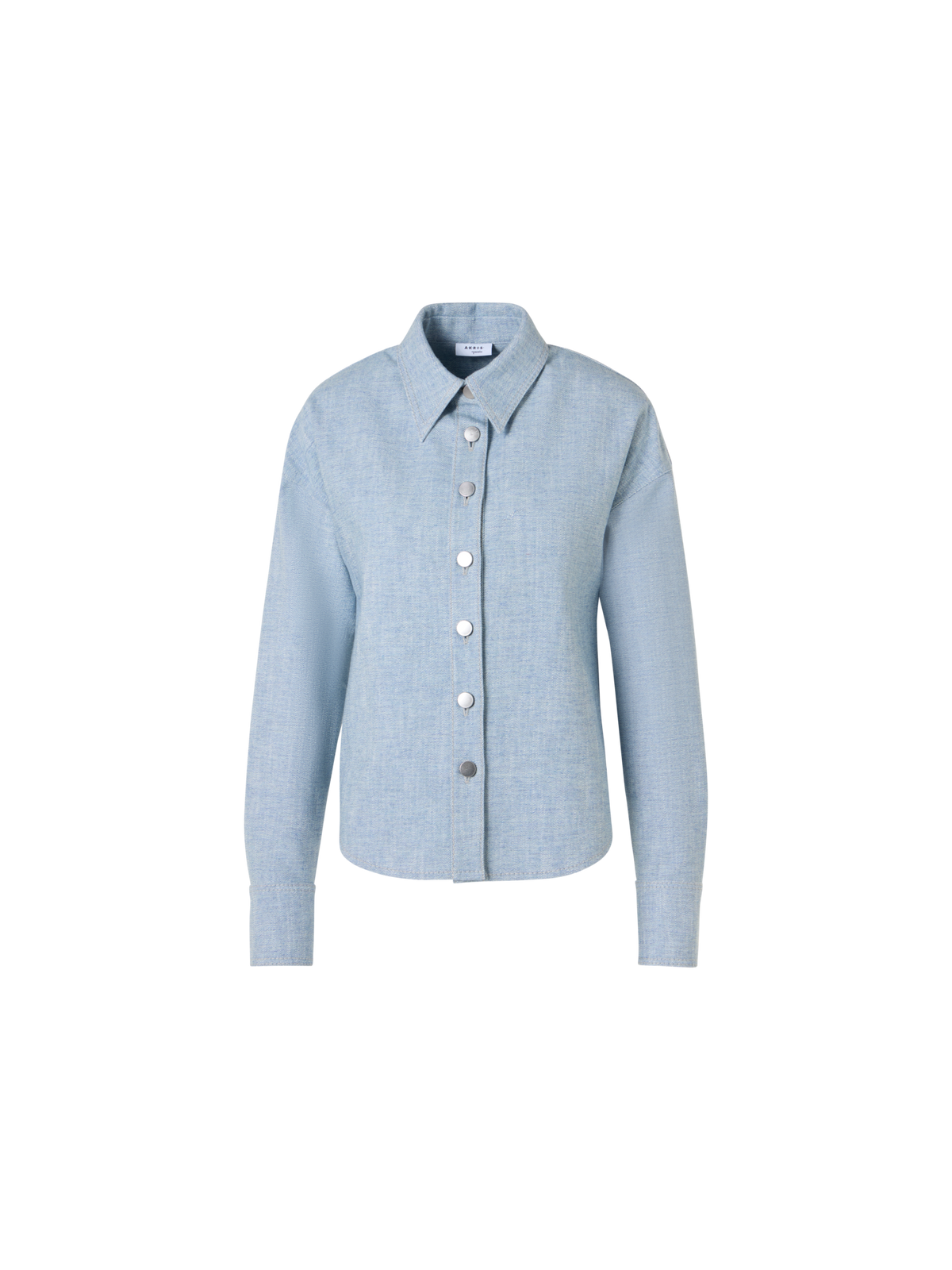 Designer Verkürzte Hemdbluse aus Winter-Denim - Blau