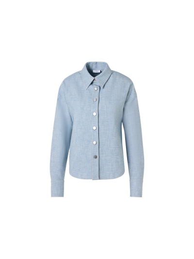 Designer Verkürzte Hemdbluse aus Winter-Denim - Blau