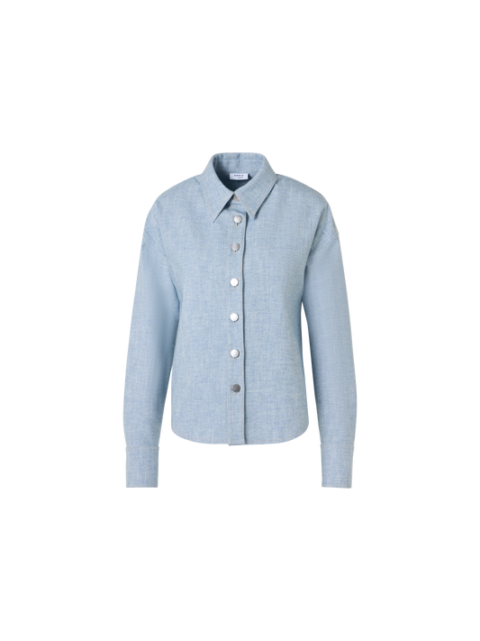 Designer Verkürzte Hemdbluse aus Winter-Denim - Blau