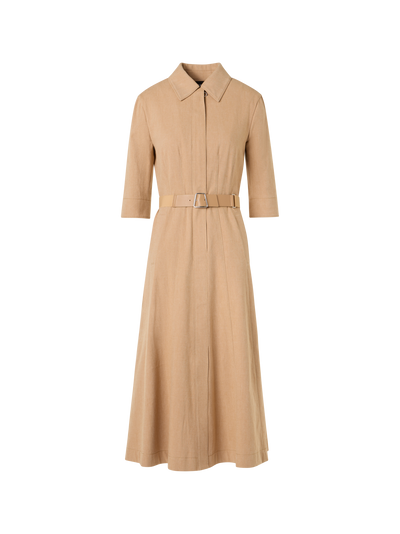 Designer A-Linien-Midikleid aus Baumwoll-Denim-Stretch - Beige