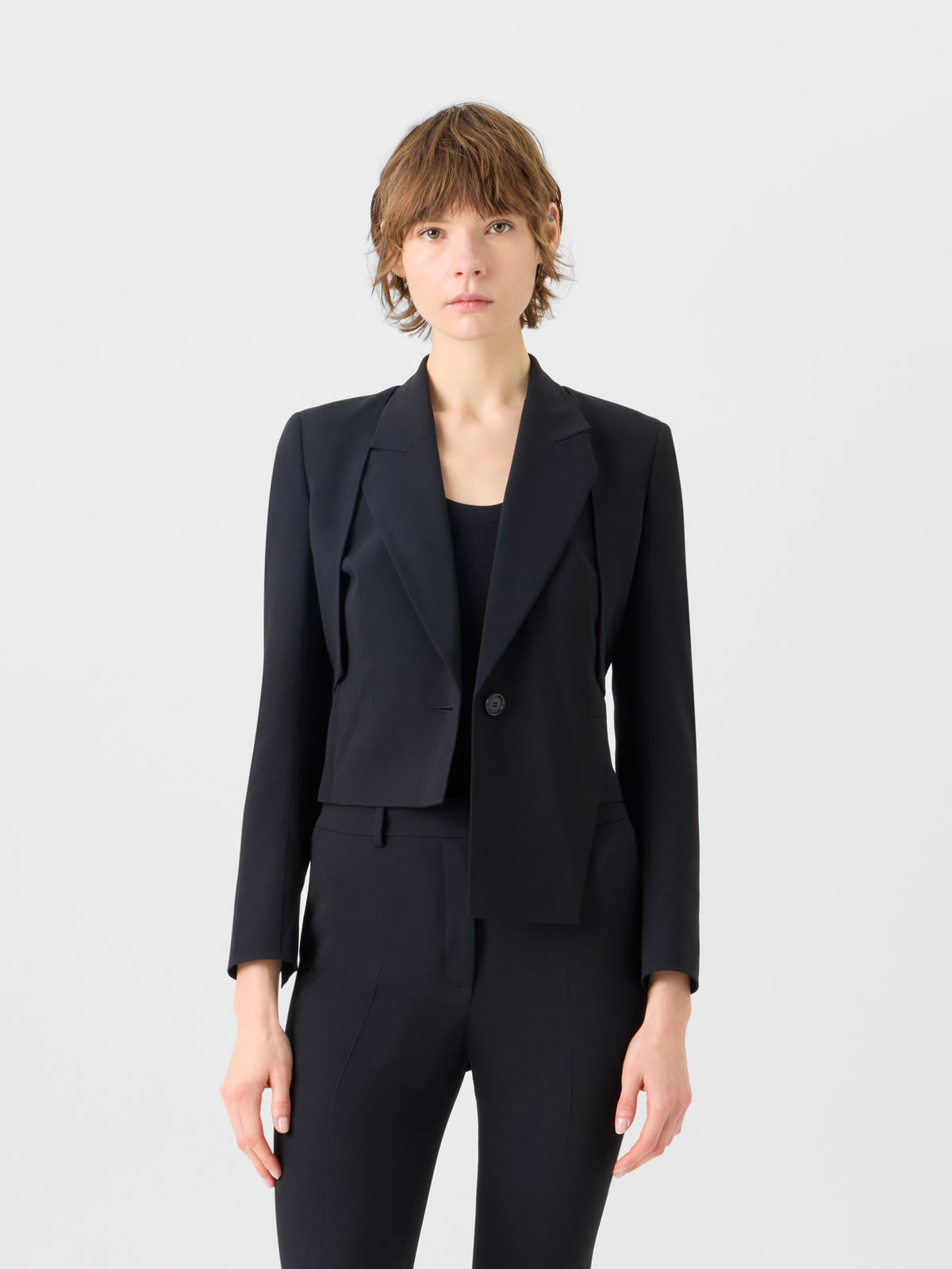 Designer Helline Asymmetrische Jacke mit abnehmbarem Bolero - Schwarz #editorial