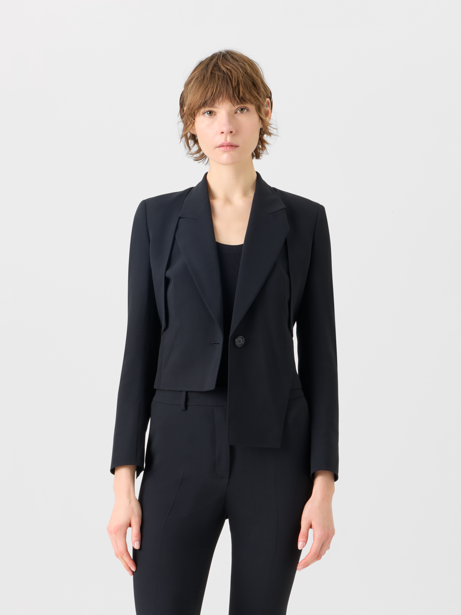 Designer Helline Asymmetrische Jacke mit abnehmbarem Bolero - Schwarz 