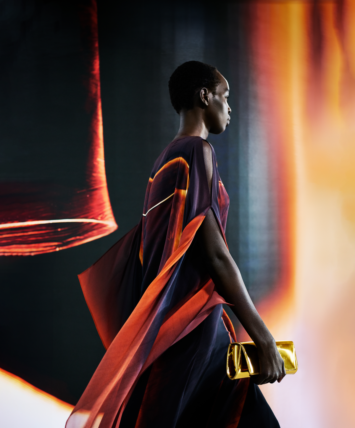 Designer Kaftan-Seidenkleid mit Tube Druck - Braun - Bunt - Orange #editorial