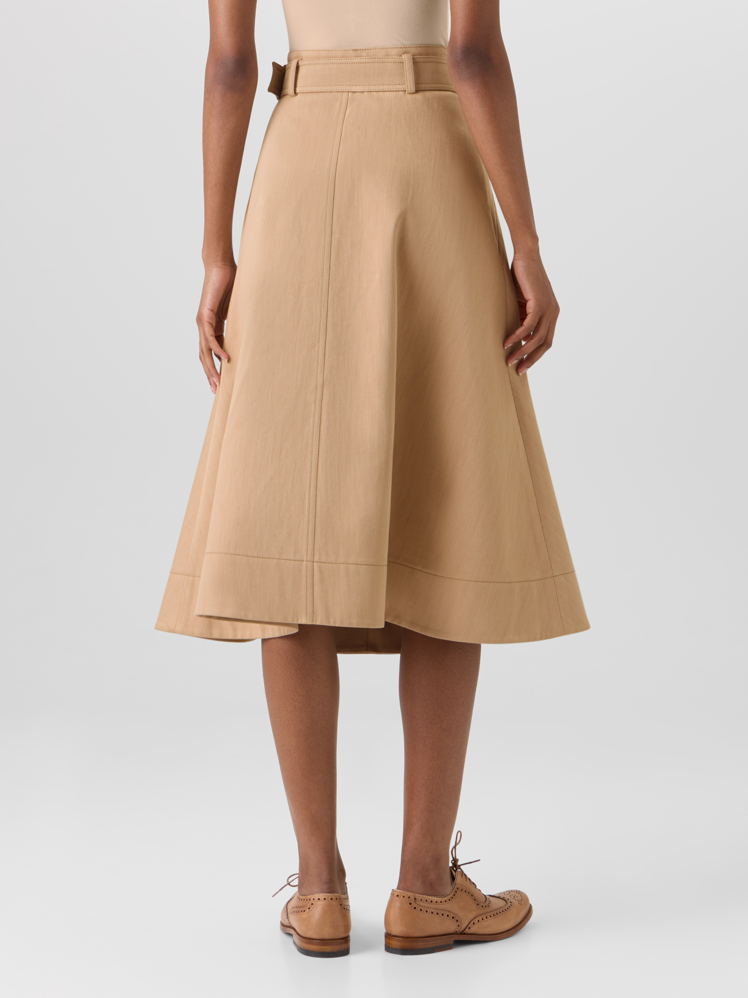 Designer Midirock aus Stretch-Baumwoll-Denim - Beige 