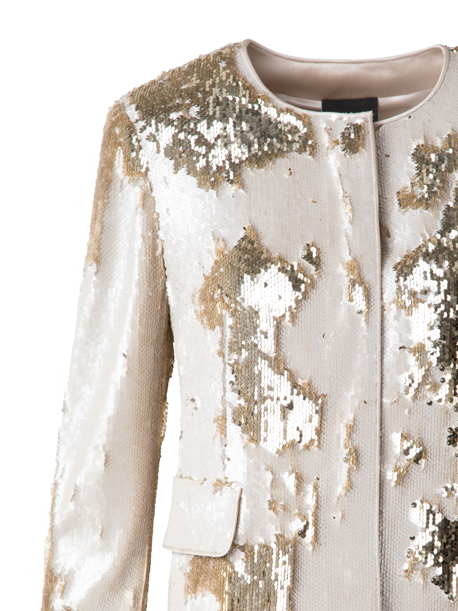 Designer Kurze Jacke mit Dual-Pailletten - Beige - Gold