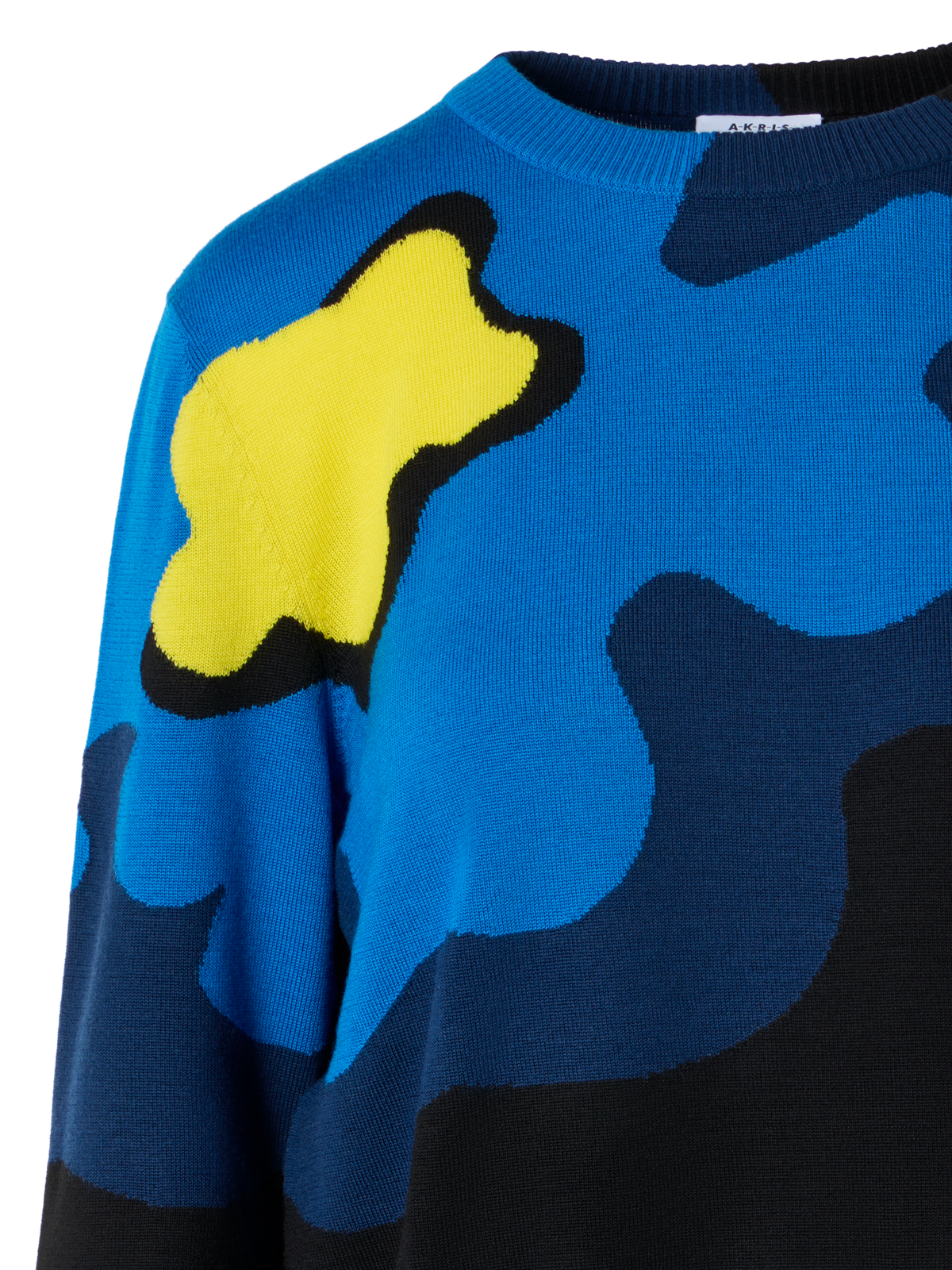 Designer XL-Pullover mit Pop-Dot-Blumen-Intarsienmuster - Schwarz - Blau