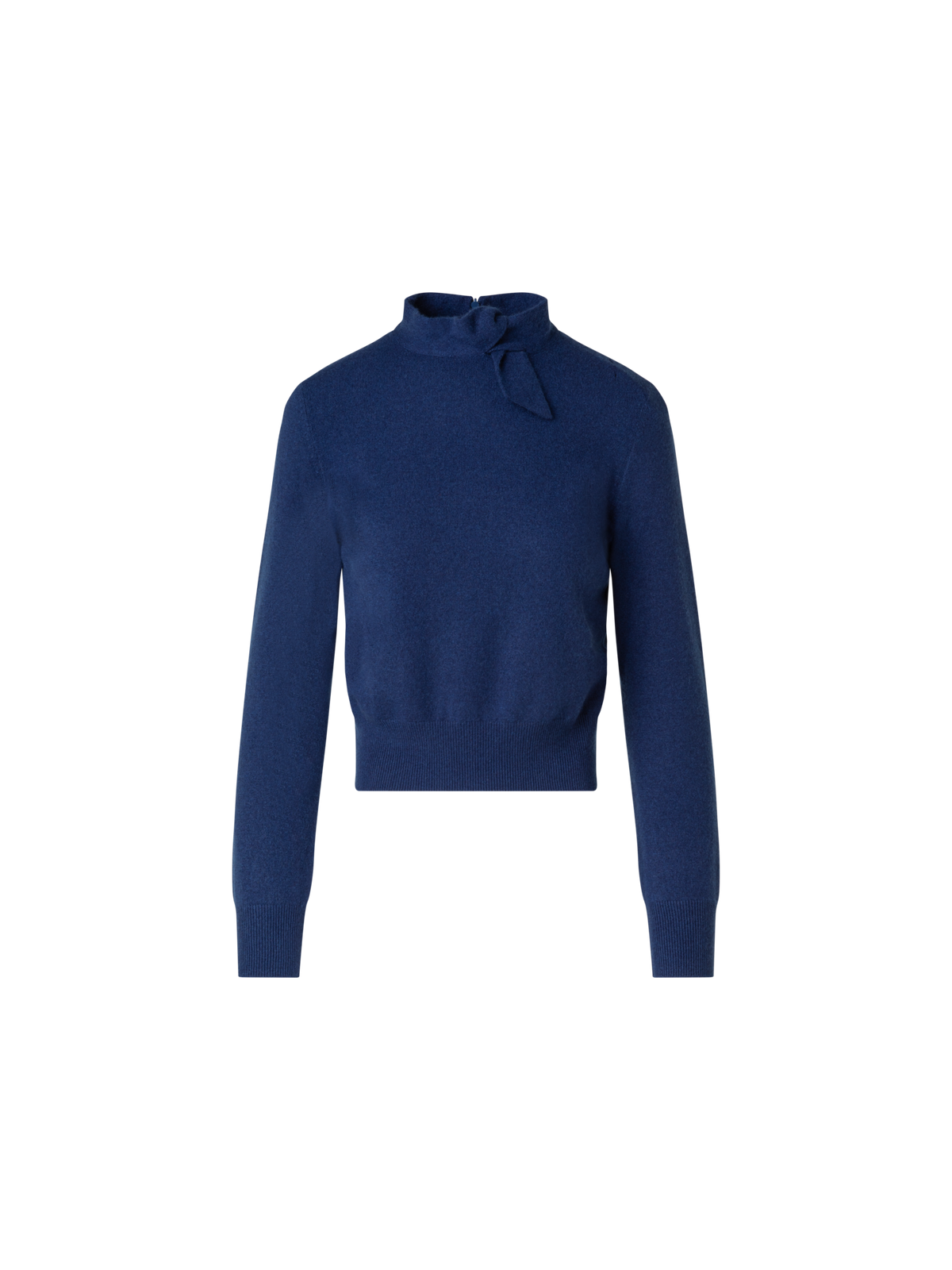 Designer Kaschmir Kurzarmpullover mit Knoten-Stehkragen - Blau