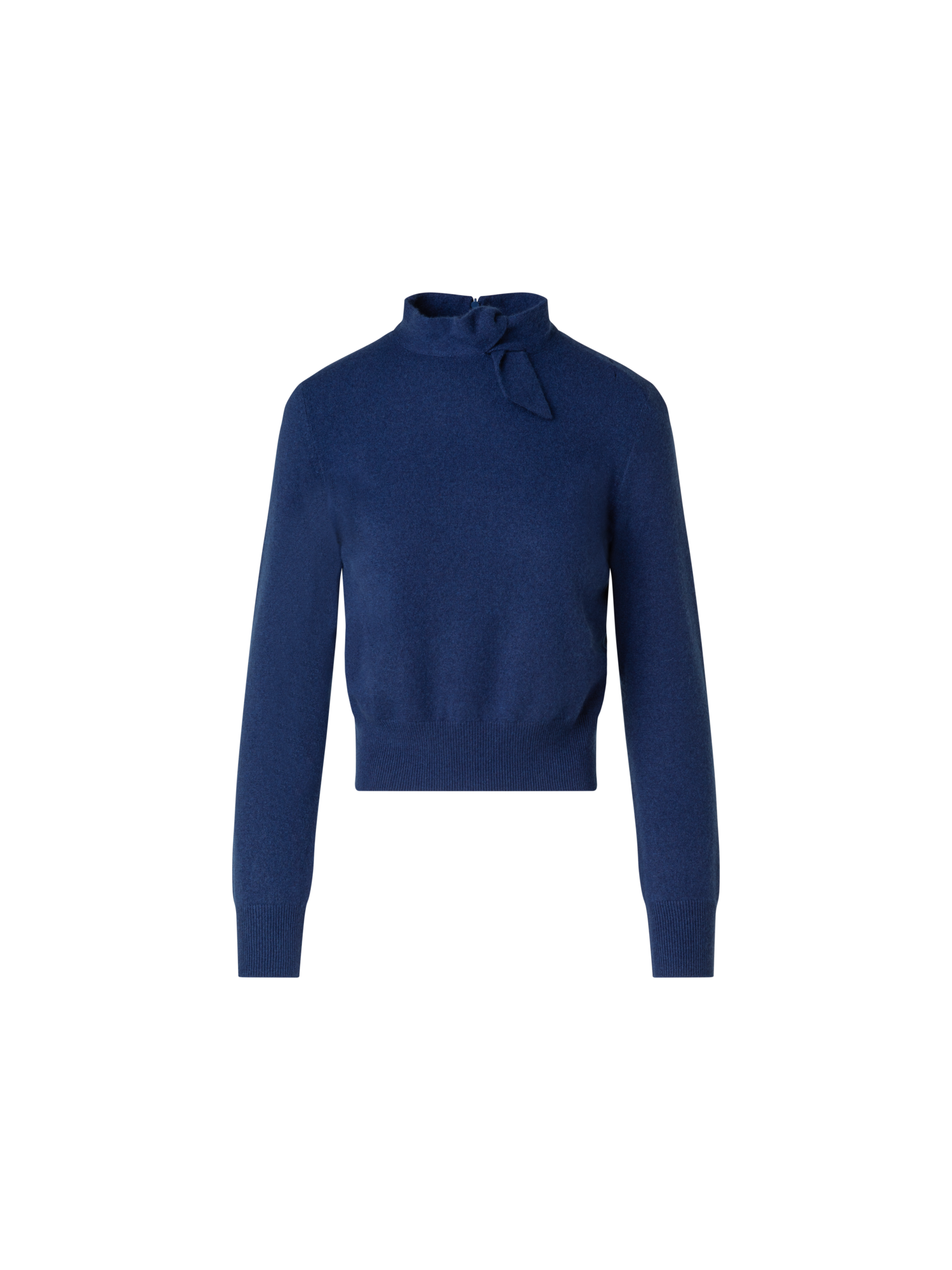 Designer Kaschmir Kurzarmpullover mit Knoten-Stehkragen - Blau