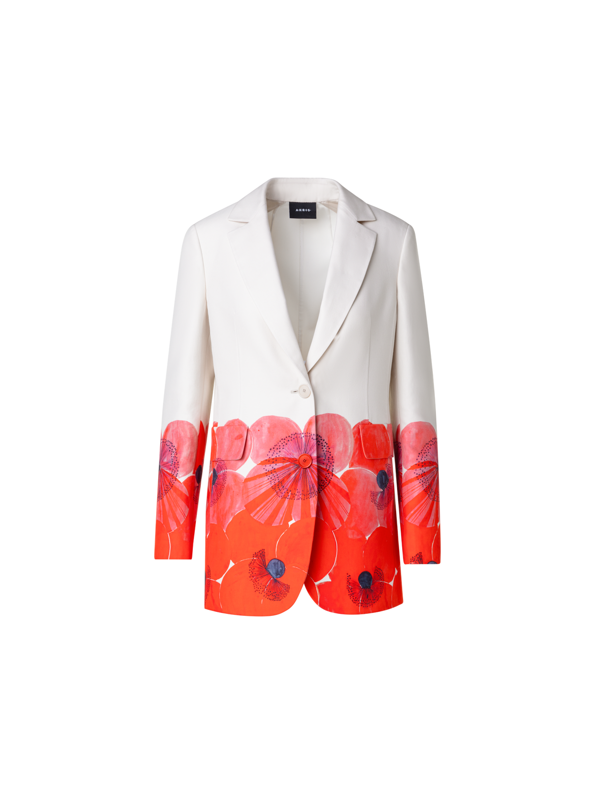 Designer Blazer aus Baumwollseide mit Poppy Druck - Bunt - Rot