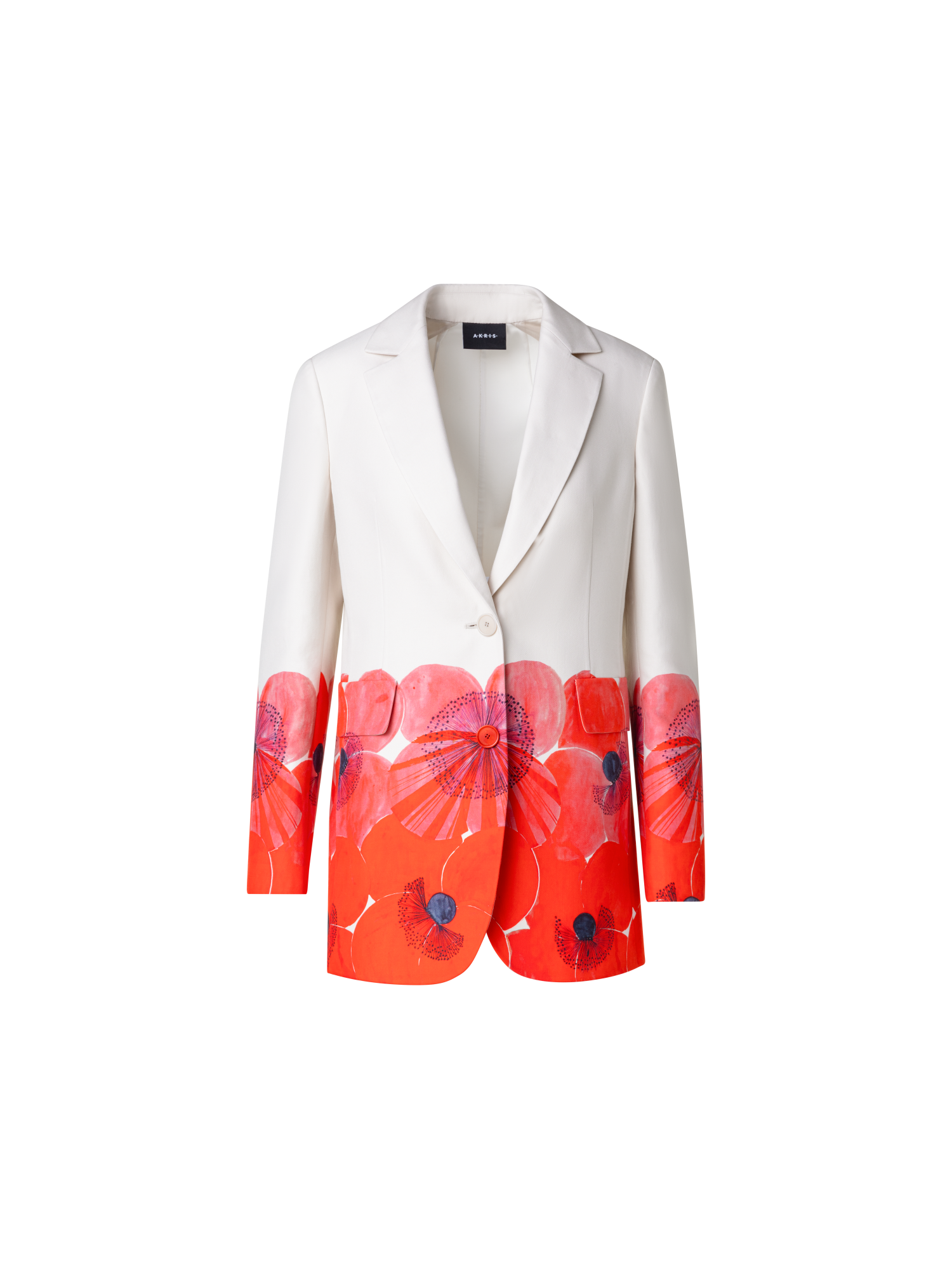 Designer Blazer aus Baumwollseide mit Poppy Druck - Bunt - Rot