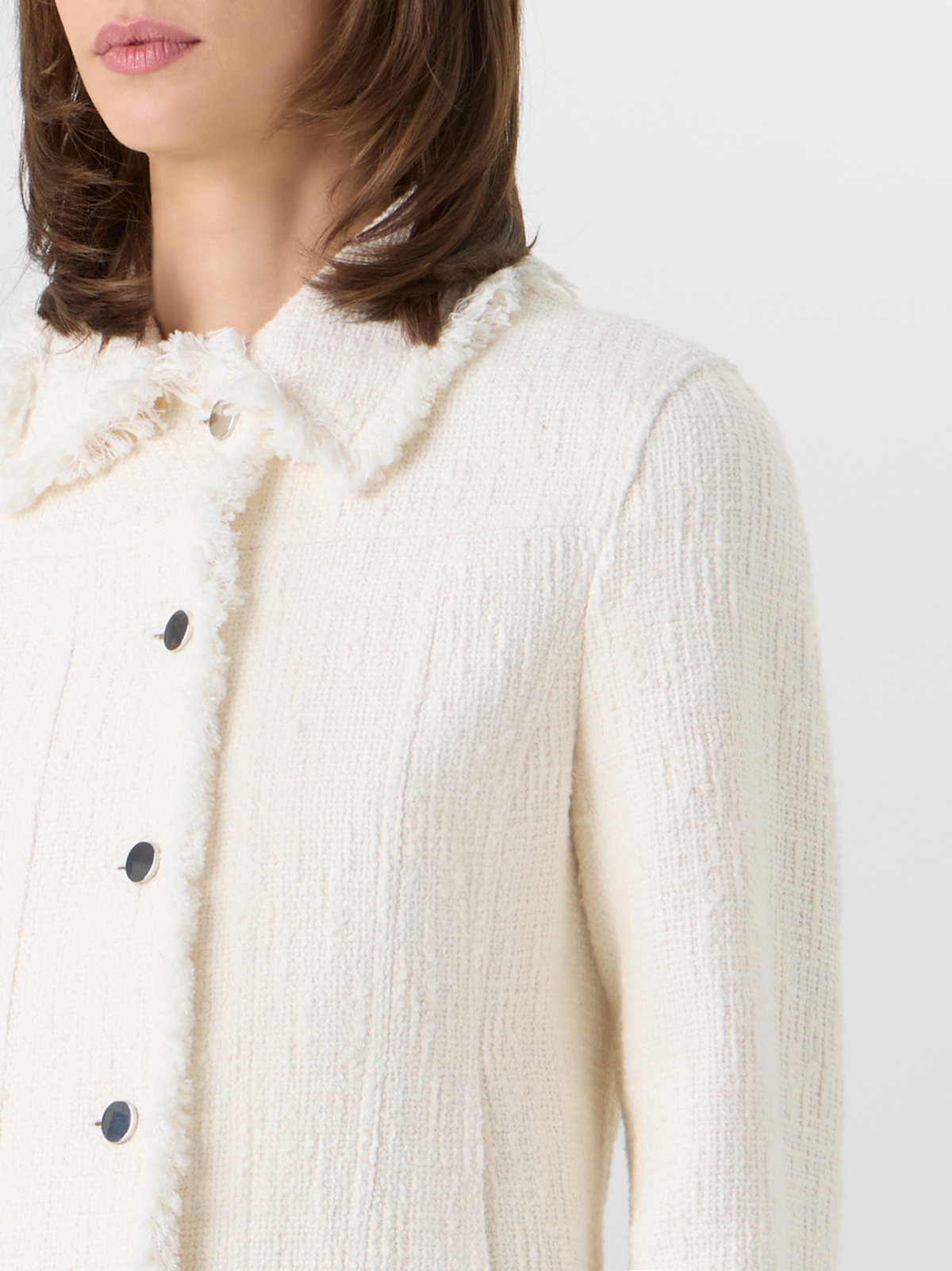 Designer Langärmelige Kurzjacke aus Baumwoll-Tweed-Mischgewebe - Ecru #editorial