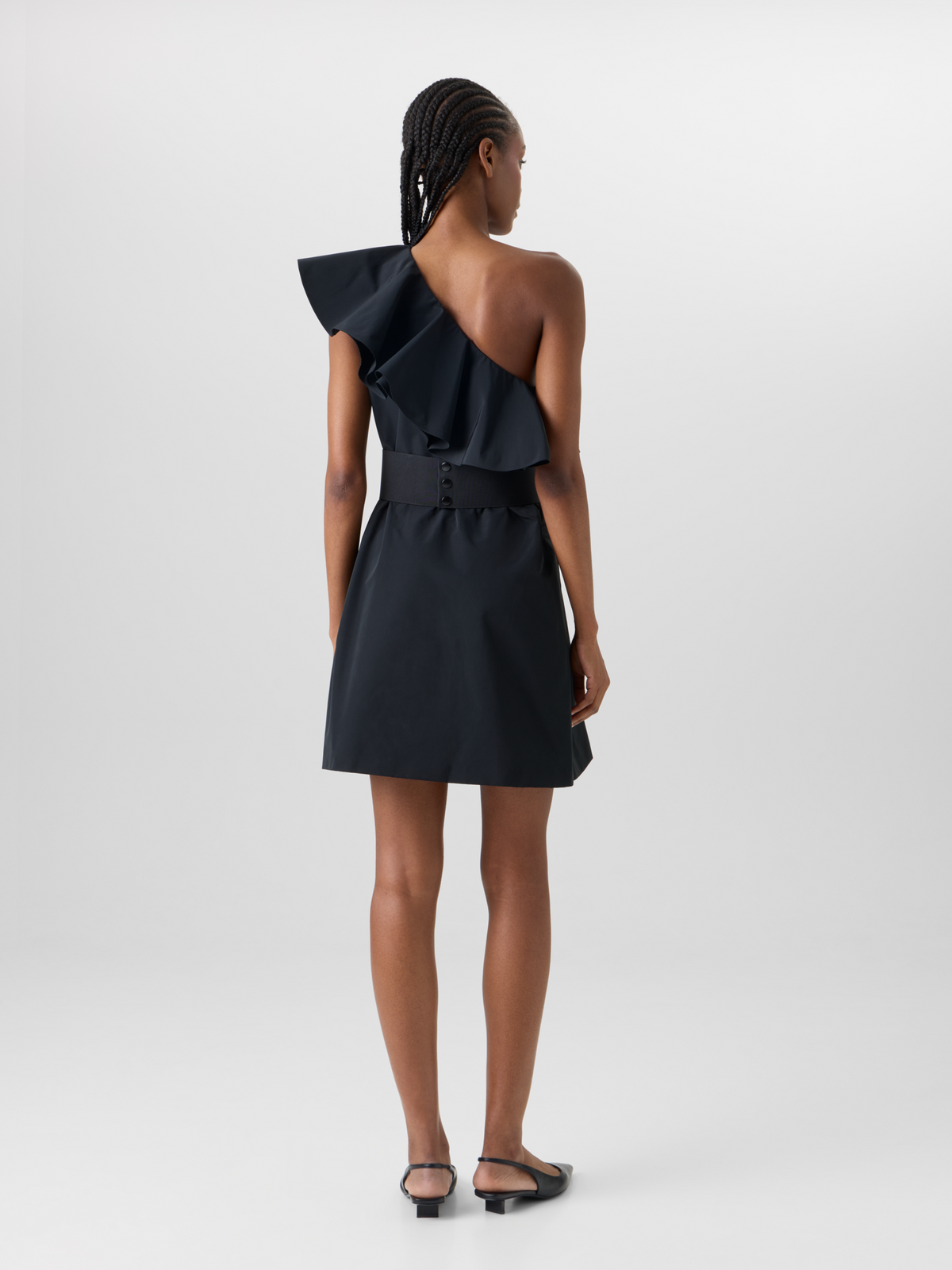 Designer One-Shoulder-Kleid aus Baumwoll-Taft-Mischgewebe - Schwarz #editorial