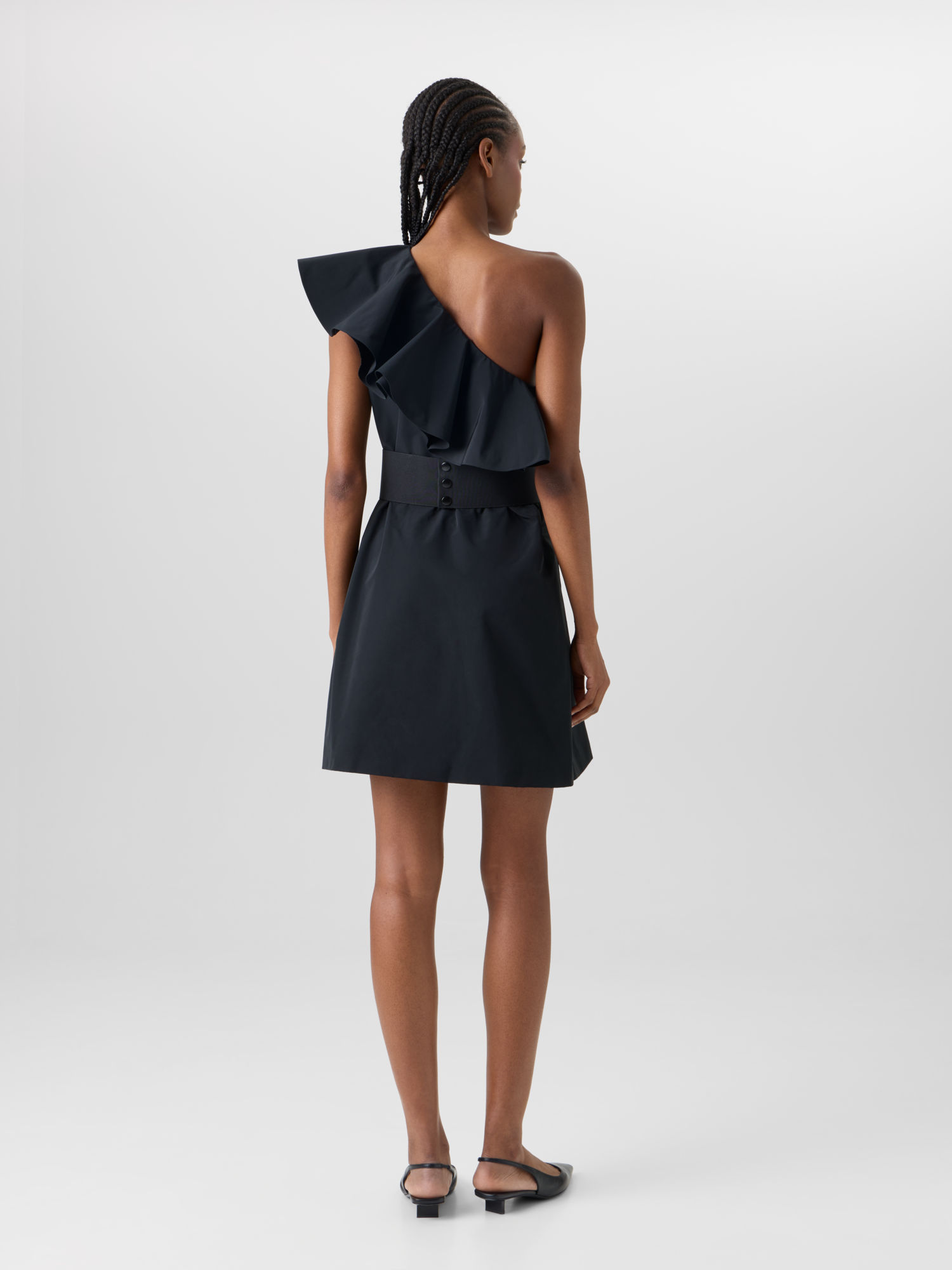 Designer One-Shoulder-Kleid aus Baumwoll-Taft-Mischgewebe - Schwarz 