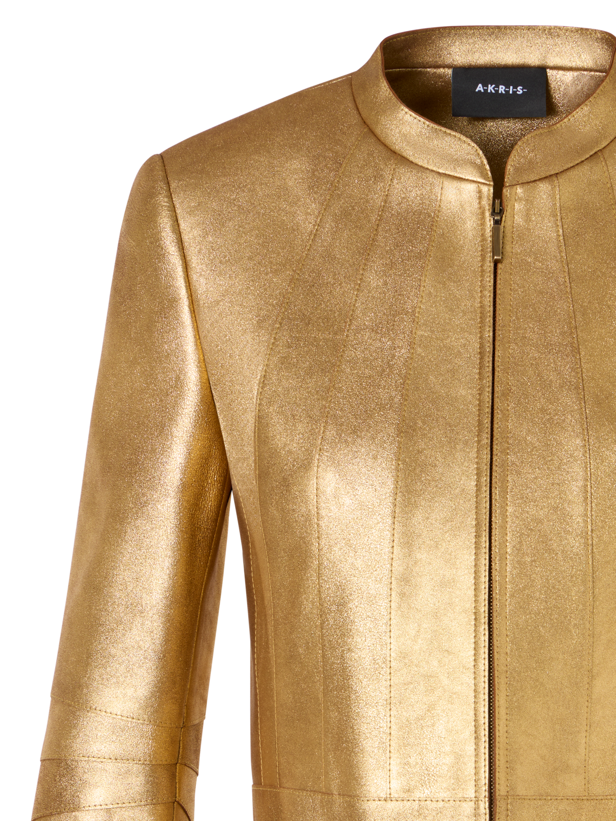 Designer Kurze taillierte Jacke aus Lamé-Kalb-Nappaleder - Gold