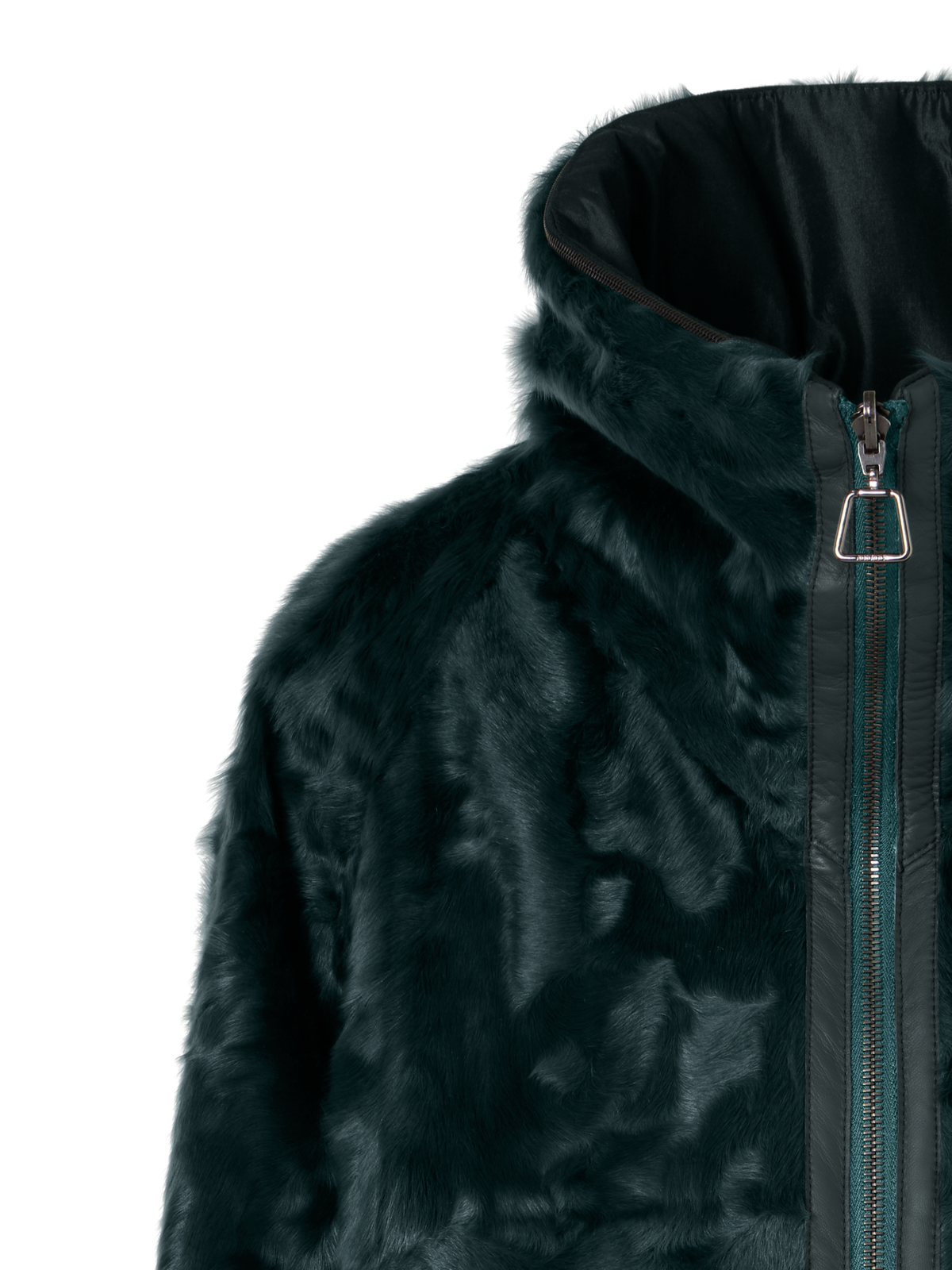Designer Lamm-Shearling-Parka wendbar zu Seide - Grün