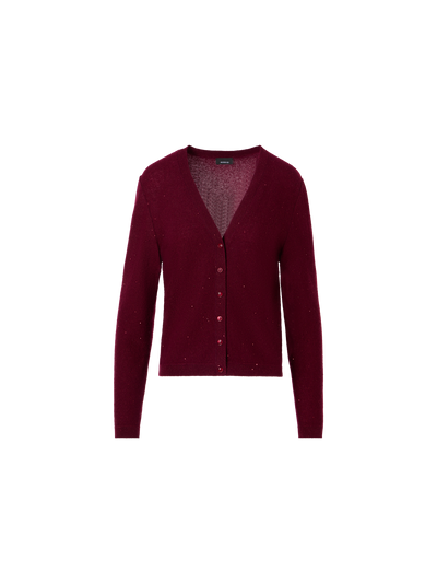 Designer Cardigan aus Kaschmir-Lamé mit feinen Pailletten - Rot