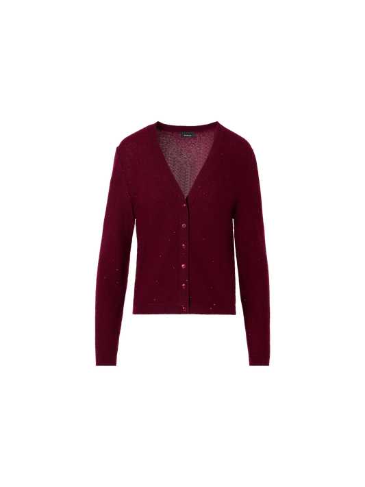 Designer Cardigan aus Kaschmir-Lamé mit feinen Pailletten - Rot