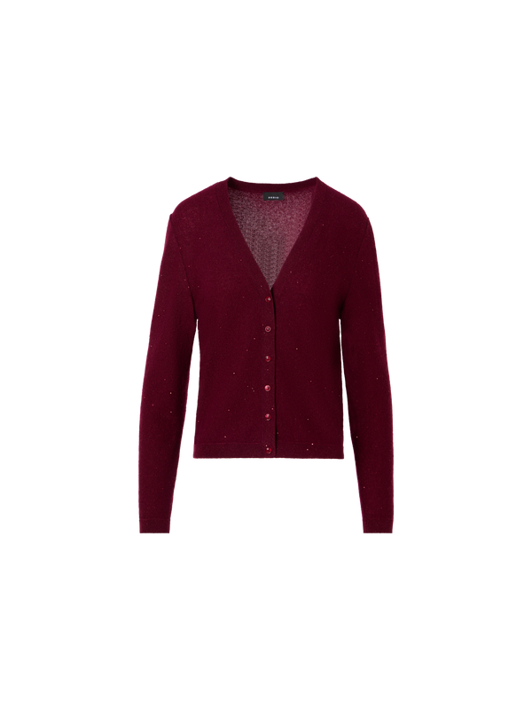 Designer Cardigan aus Kaschmir-Lamé mit feinen Pailletten - Rot