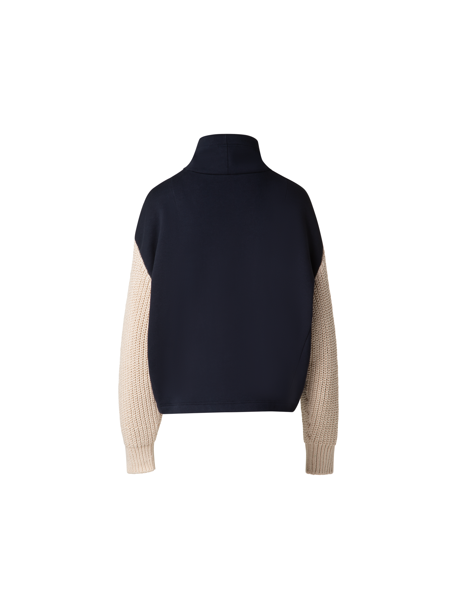 Designer Jersey-Hoodie mit Strickärmeln - Dunkelblau - Blau - Bunt - Beige