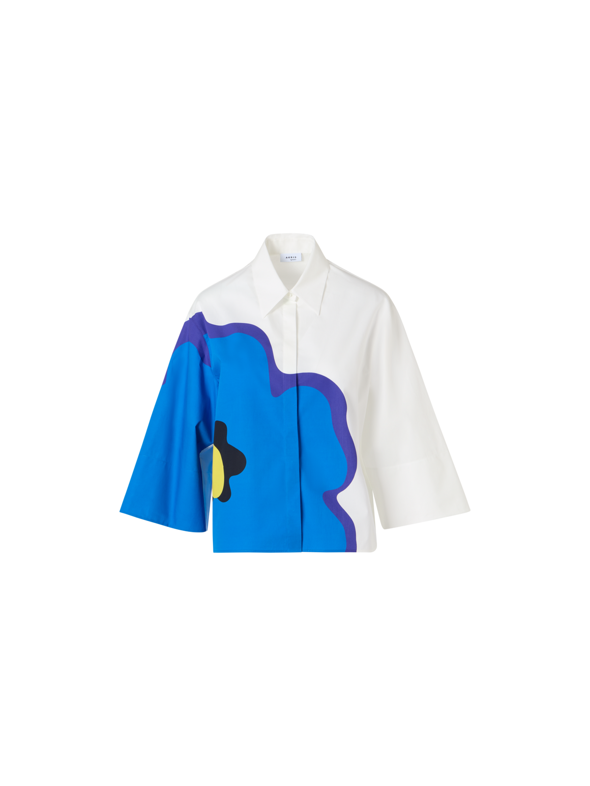 Designer XL-Hemdbluse mit Pop-Dot-Blumenmuster - Bunt - Weiss