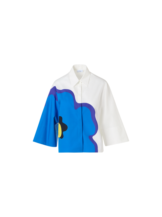 Designer XL-Hemdbluse mit Pop-Dot-Blumenmuster - Bunt - Weiss