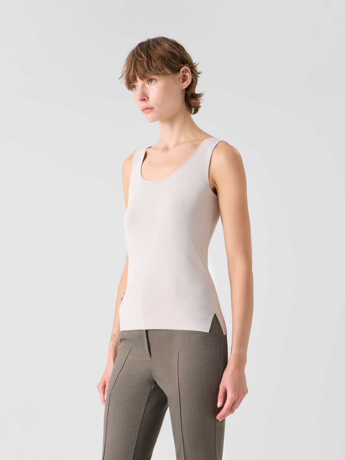 Designer Tailliertes Strick-Top aus Viskose - Beige #editorial