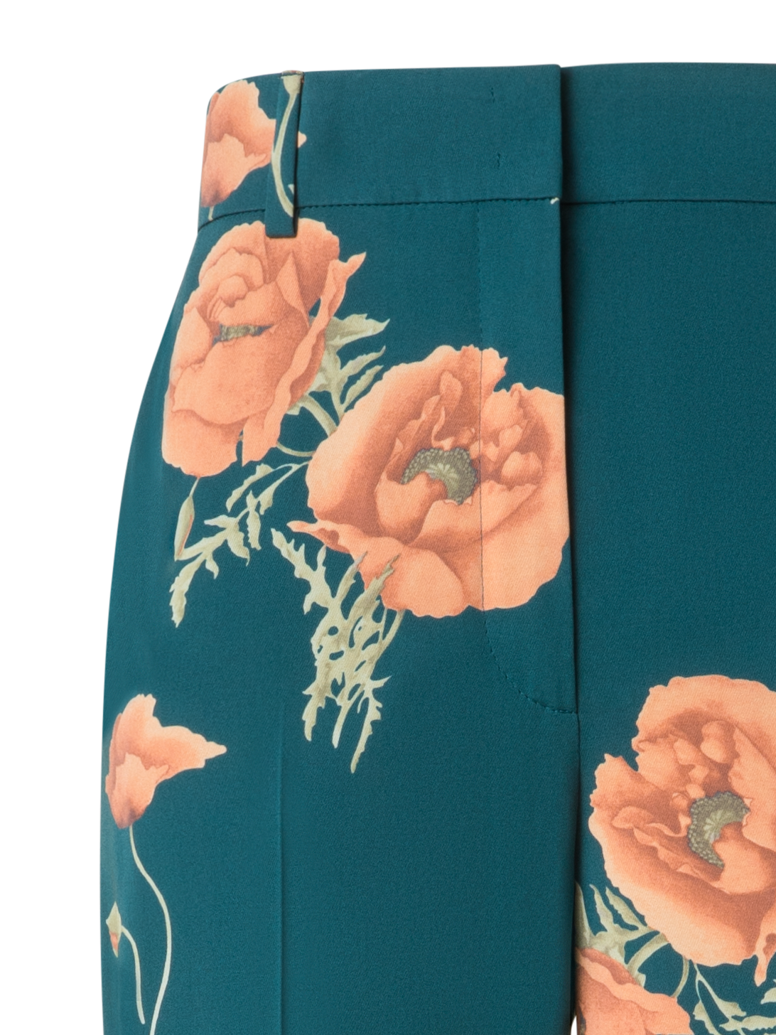 Designer Weite Seidenhose mit Anemone Druck - Grün