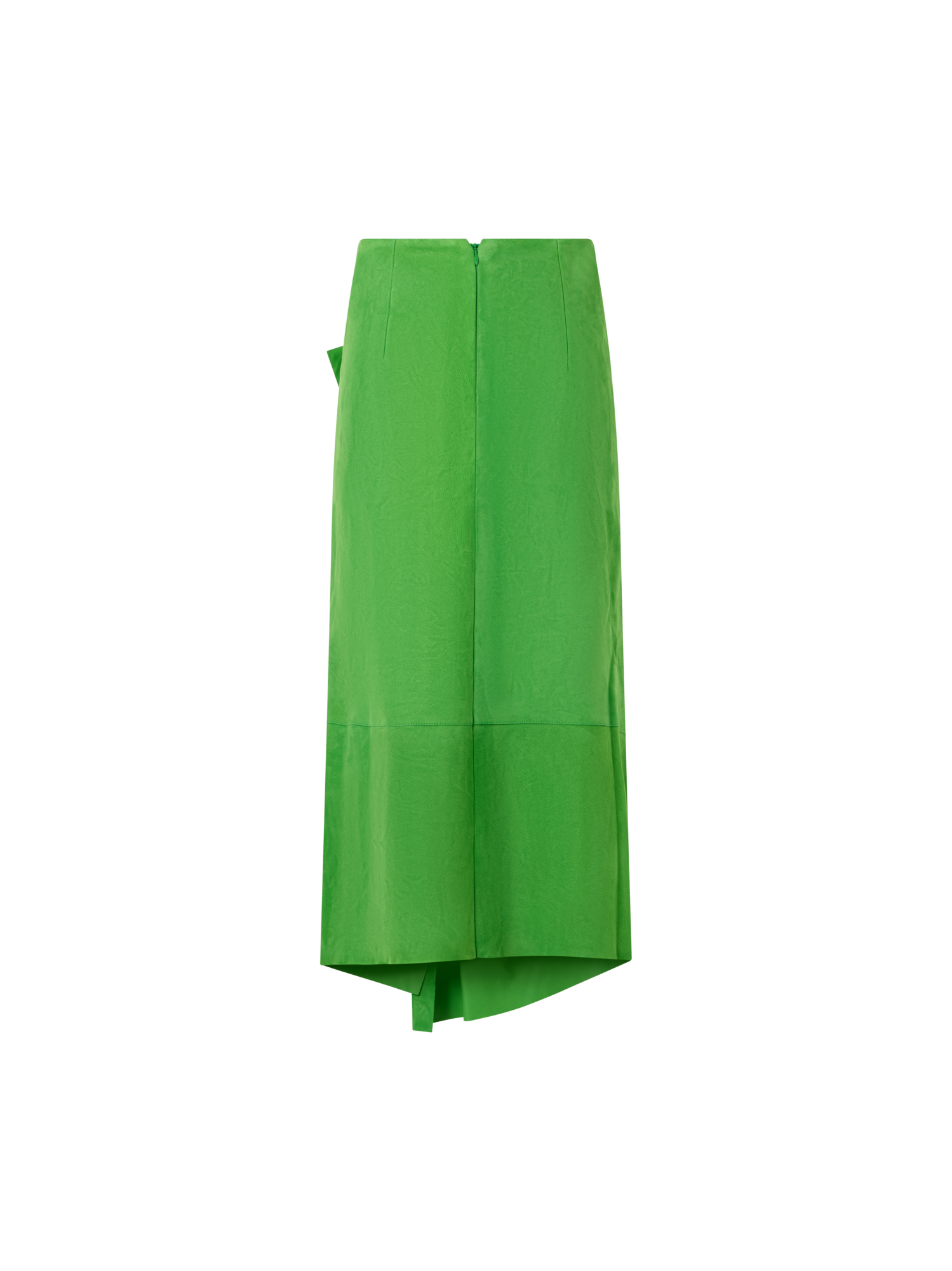 Designer Midirock aus Veloursleder mit Drapierung vorne - Grün