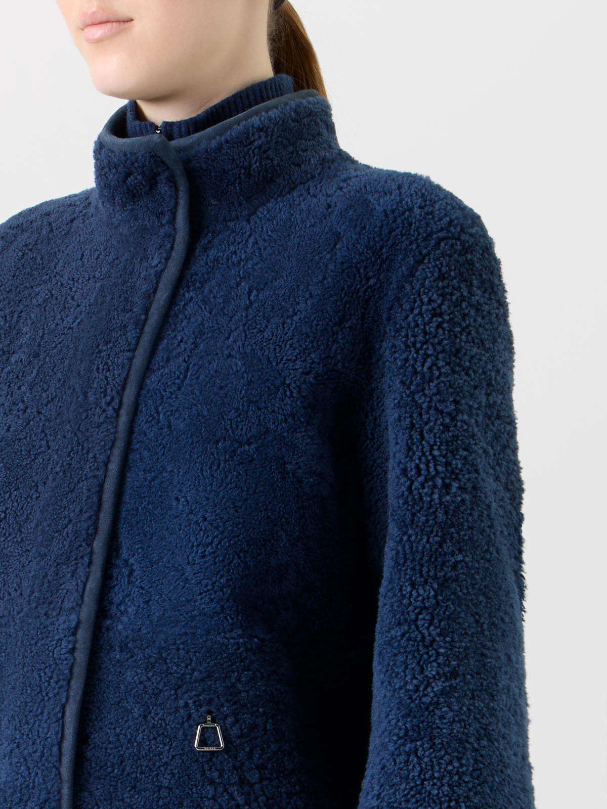 Designer Wende Lammfell Stehkragen Jacke - Dunkelblau - Blau #editorial
