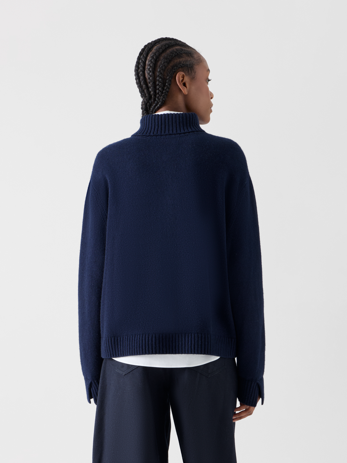 Designer Grobstrick-Pullover aus Yakwolle - Dunkelblau 