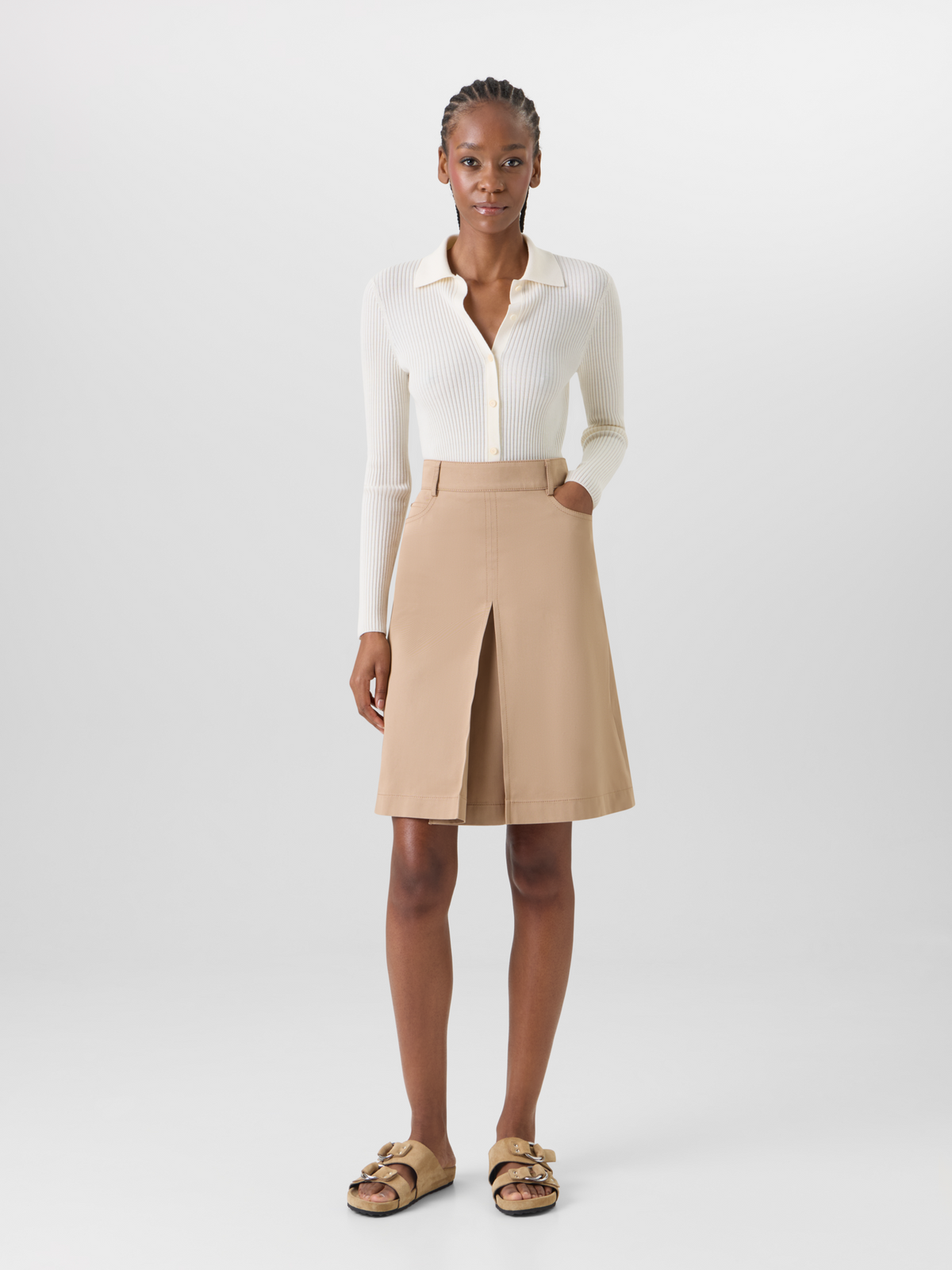 Designer A-Linien-Rock aus Baumwollgabardine - Beige #editorial