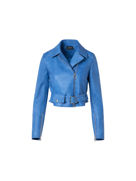 Designer Vintage Bikerjacke aus Lammnappa - Blau