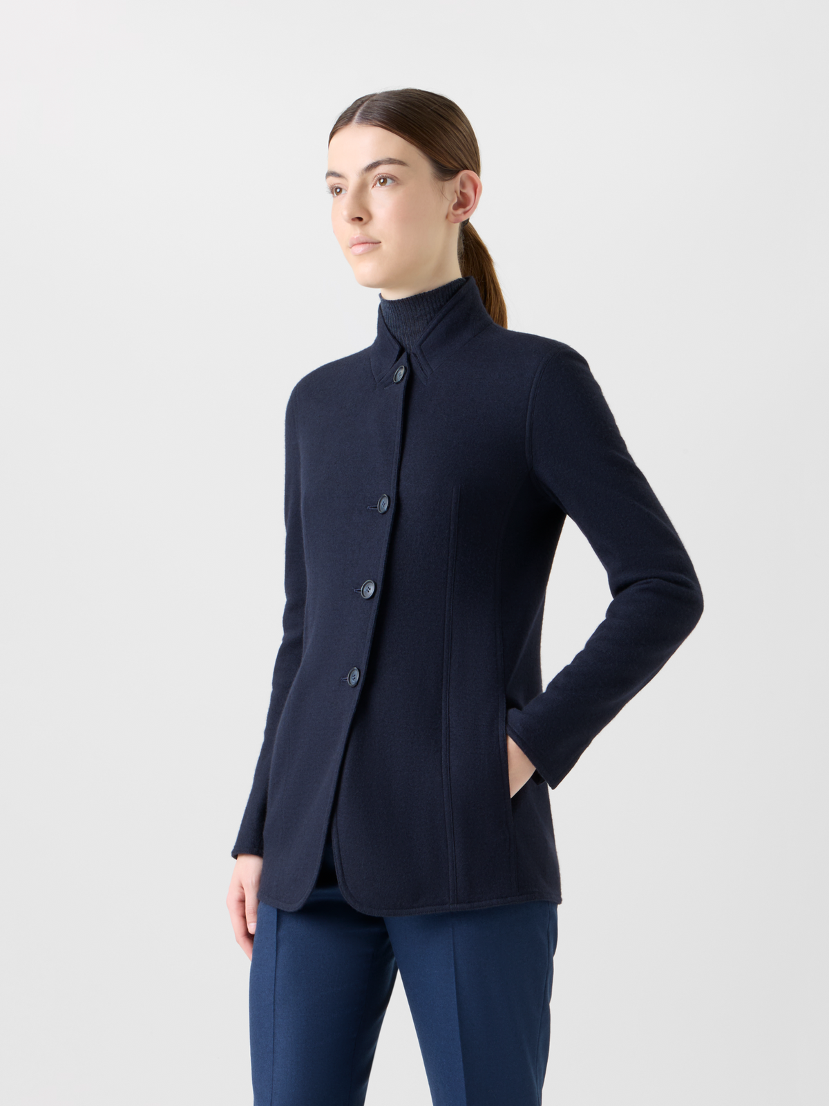 Designer Lange Kaschmir Jersey  Jacke - Dunkelblau - Blau #editorial