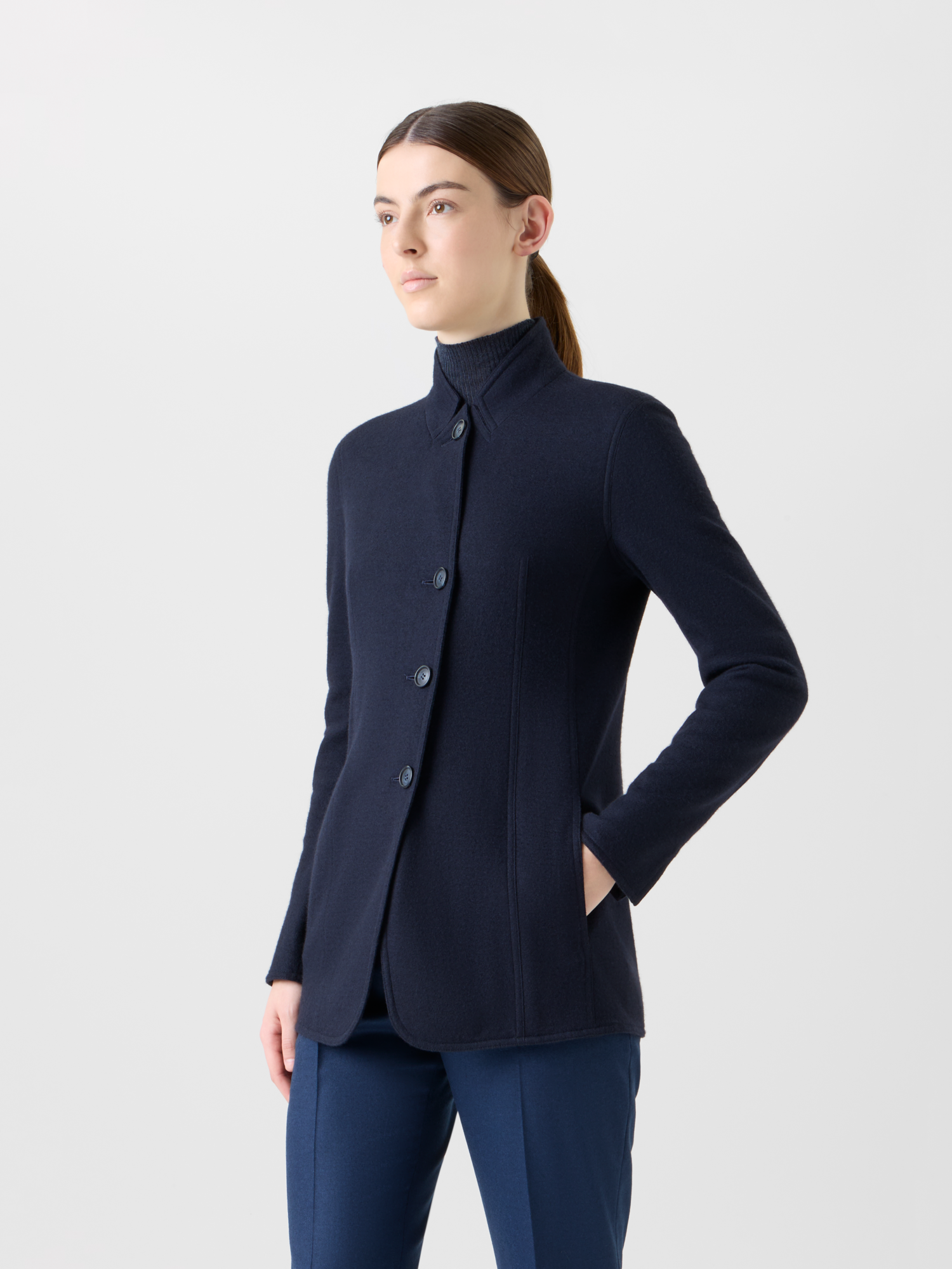 Designer Lange Kaschmir Jersey  Jacke - Dunkelblau - Blau 