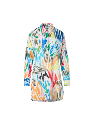Designer Tunika aus Baumwoll-Popeline mit Scribble-Druck - Bunt