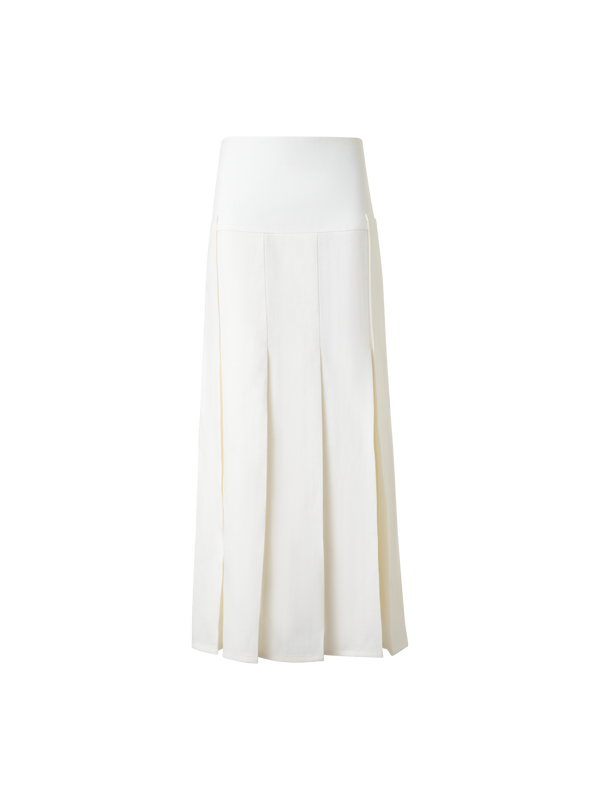 Designer Plissierter Midirock aus Leinen-Wollmischung - Ecru - Weiss
