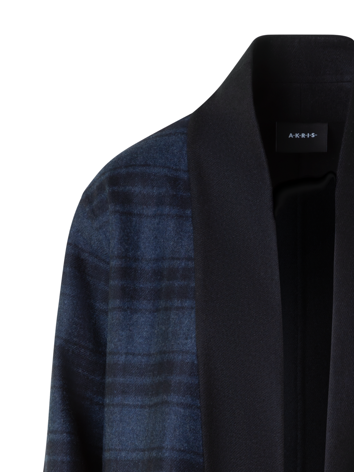 Designer Oversize Karo Woll-Doubleface Jacke - Dunkelblau - Blau