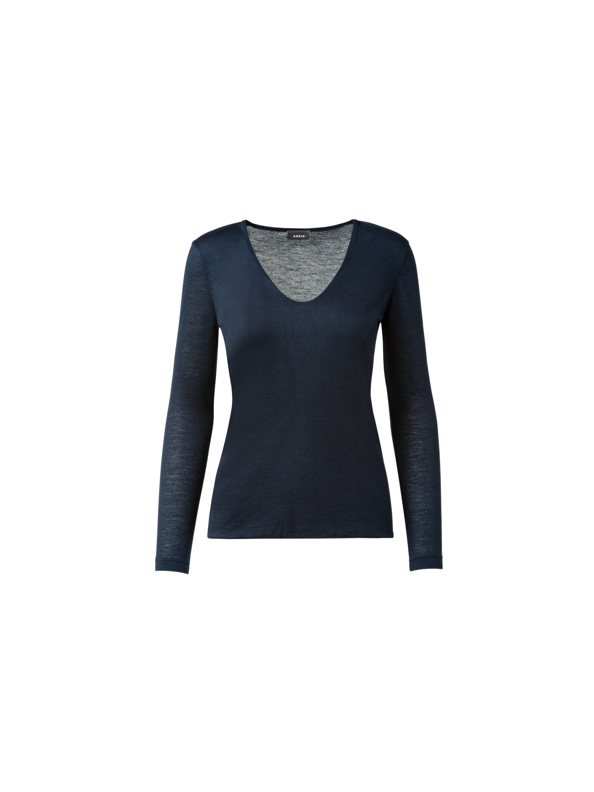 Designer Shirt aus Kaschmir und Seide mit V-Ausschnitt - Dunkelblau - Blau