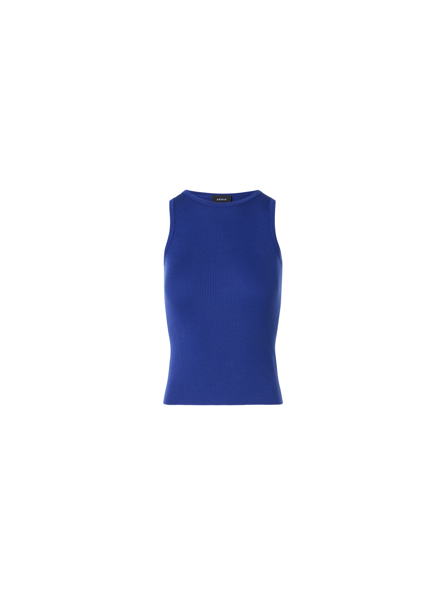 Designer Ärmelloses geripptes Seidenstrick-Top - Blau