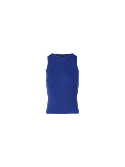 Designer Ärmelloses geripptes Seidenstrick-Top - Blau