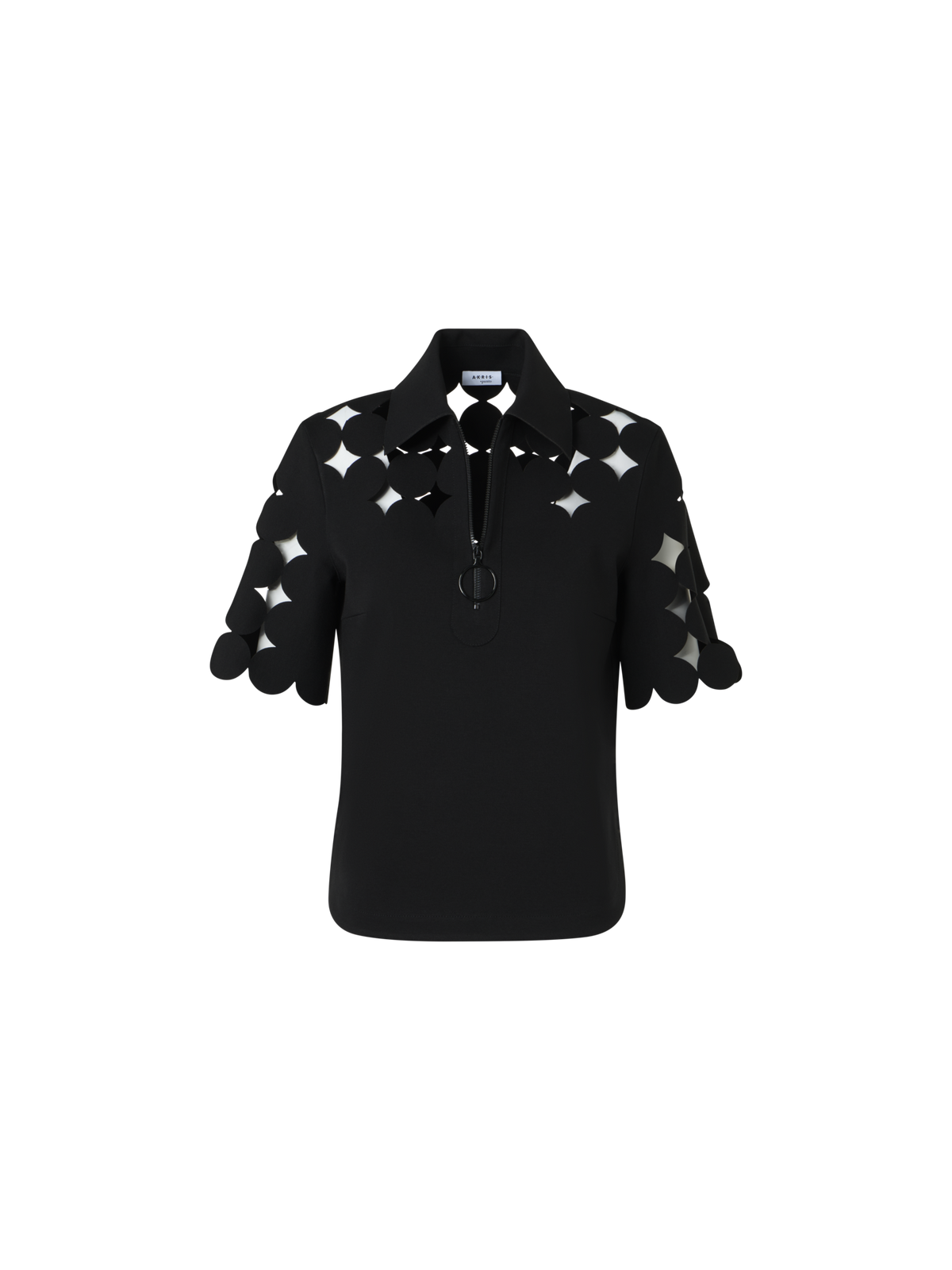 Designer Poloshirt mit Dropping-Dot-Ausschnitt - Schwarz