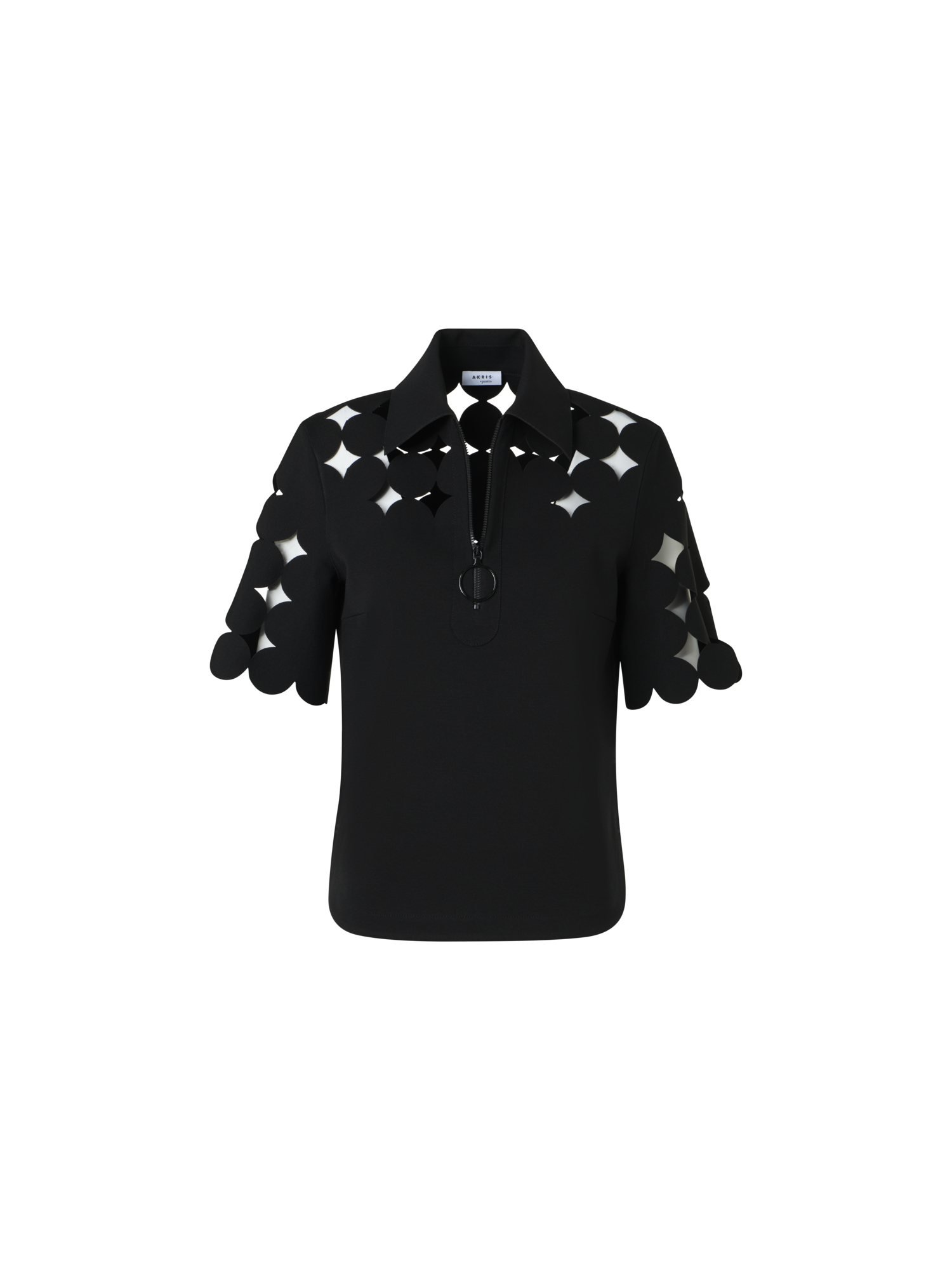 Designer Poloshirt mit Dropping-Dot-Ausschnitt - Schwarz