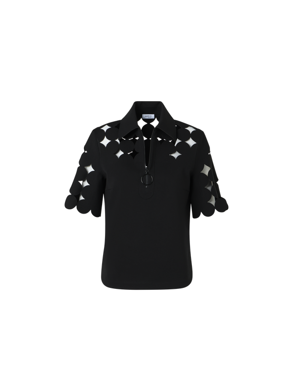 Designer Poloshirt mit Dropping-Dot-Ausschnitt - Schwarz