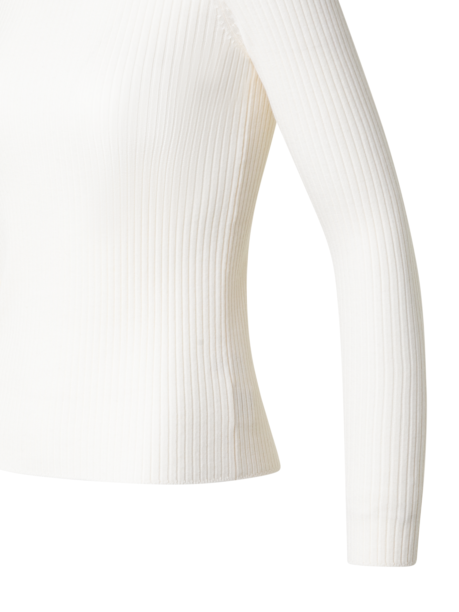 Designer Merino Strickpullover mit Rüschen-Rollkragen - Ecru - Weiss