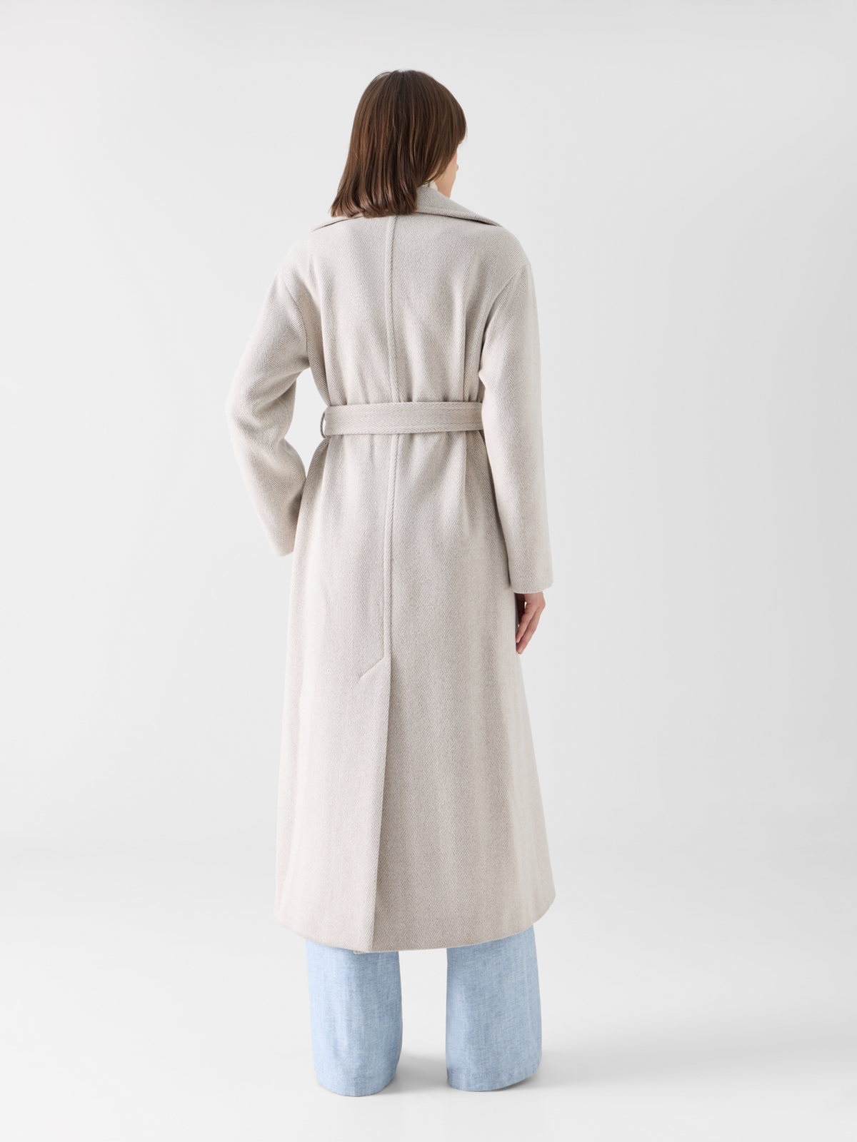 Designer Maximantel aus Wollmischung mit Fischgrat - Beige 