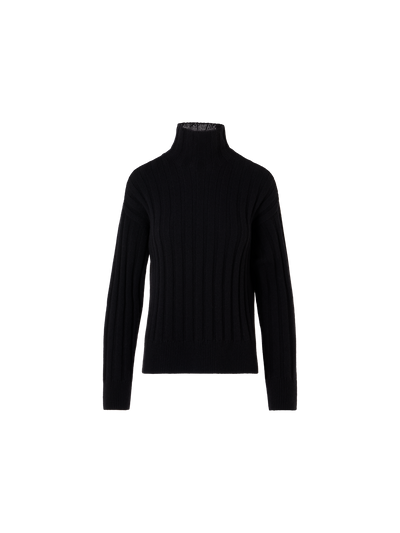 Designer Oversize Grobstrick-Pullover aus Yakwolle - Schwarz