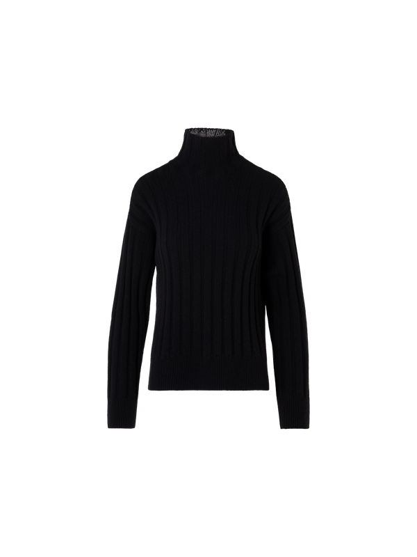 Designer Oversize Grobstrick-Pullover aus Yakwolle - Schwarz