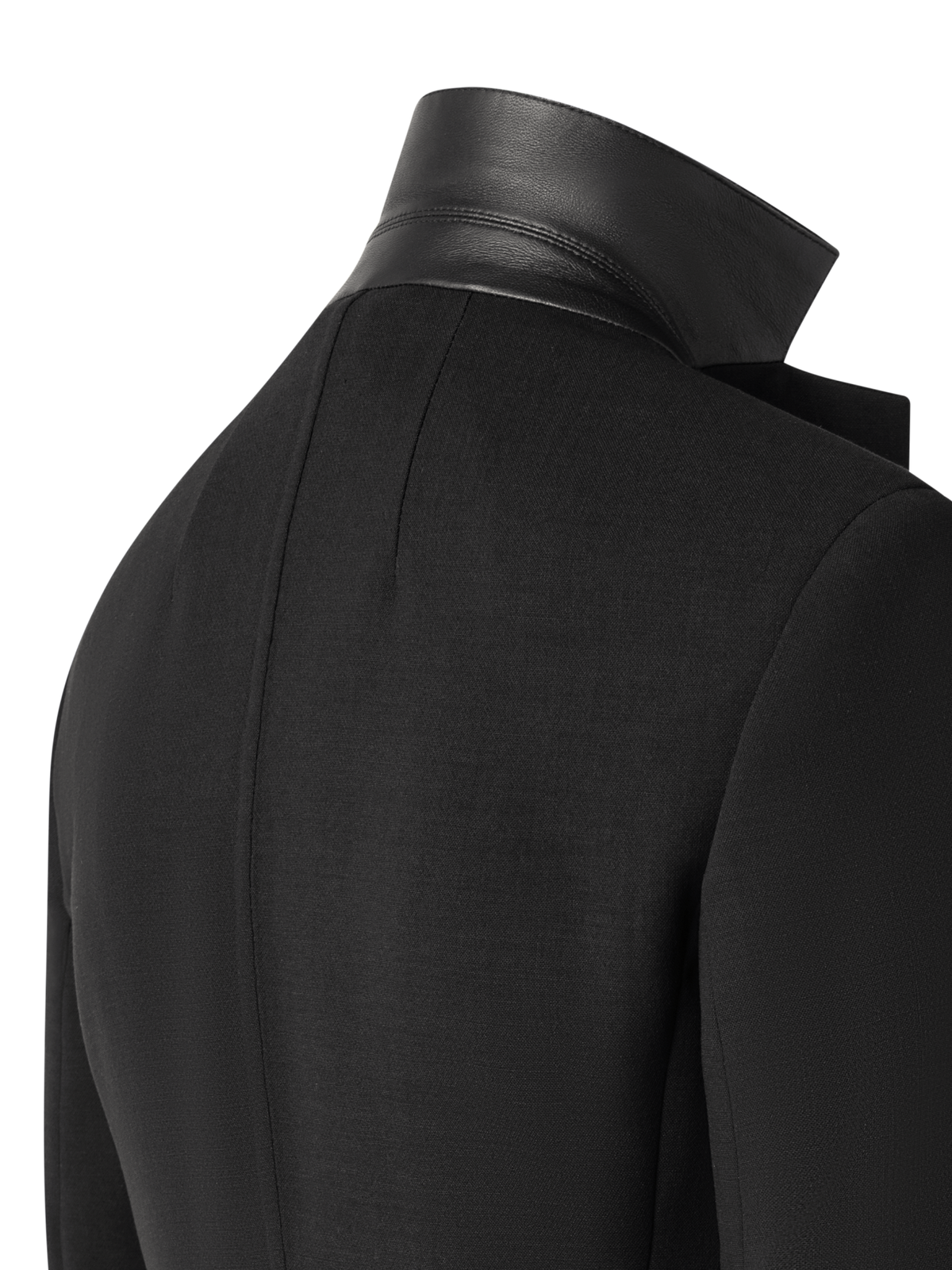 Designer Blazer aus Woll-Doubleface mit Leder-Kragen - Schwarz