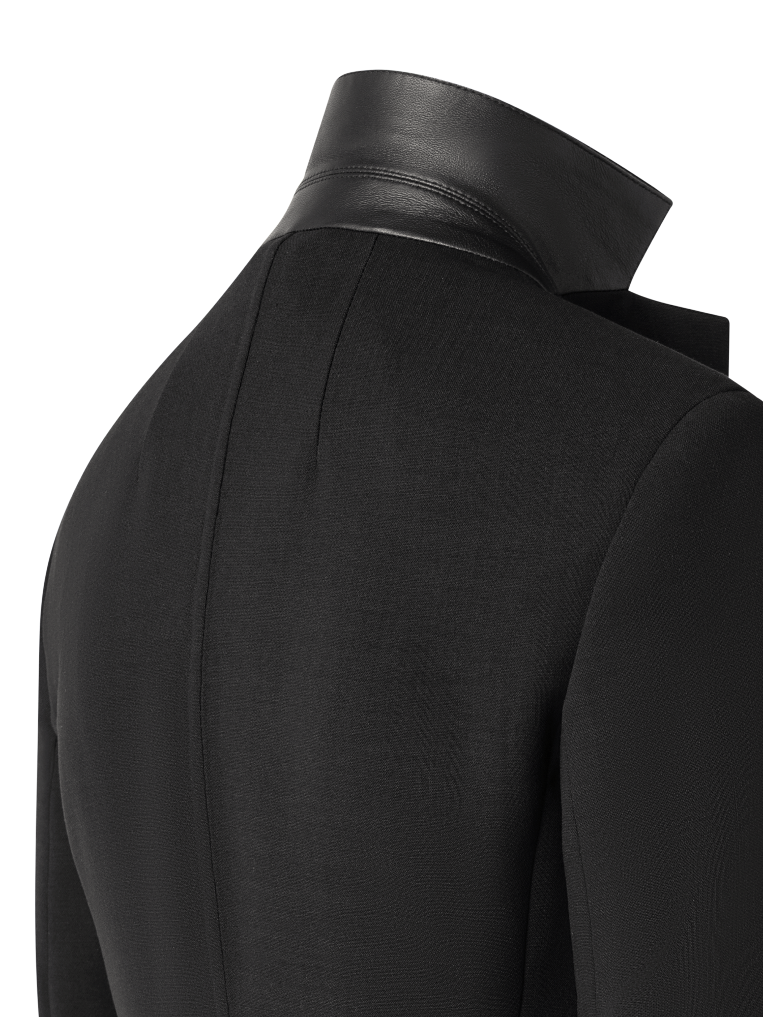 Designer Blazer aus Woll-Doubleface mit Leder-Kragen - Schwarz